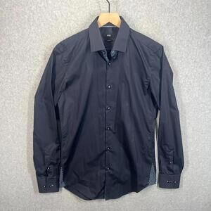 Hugo Boss Button Shirt Mens 38 15‎ S Navy Slim Fit Dress